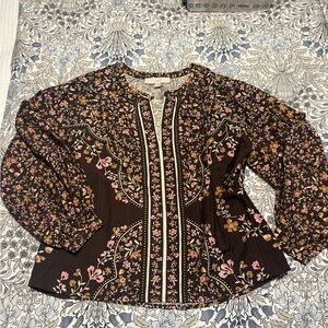 LOFT Floral Blouse in Pink and Brown